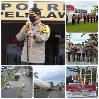 Polres Pelalawan Lakukan Penyemprotan disinfektan, Guna Memutus Mata Rantai Penyebaran Covid 19