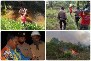 Polsek Pangkalan Lesung dan Tim Lakukan Pemadaman Dan pendinginan Karhutla 