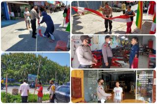 Sambut HUT RI ke -75, Polsek Pangkalan Kerinci dan Satpol-PP Himbau Warga Pasang Bendera Merah Putih